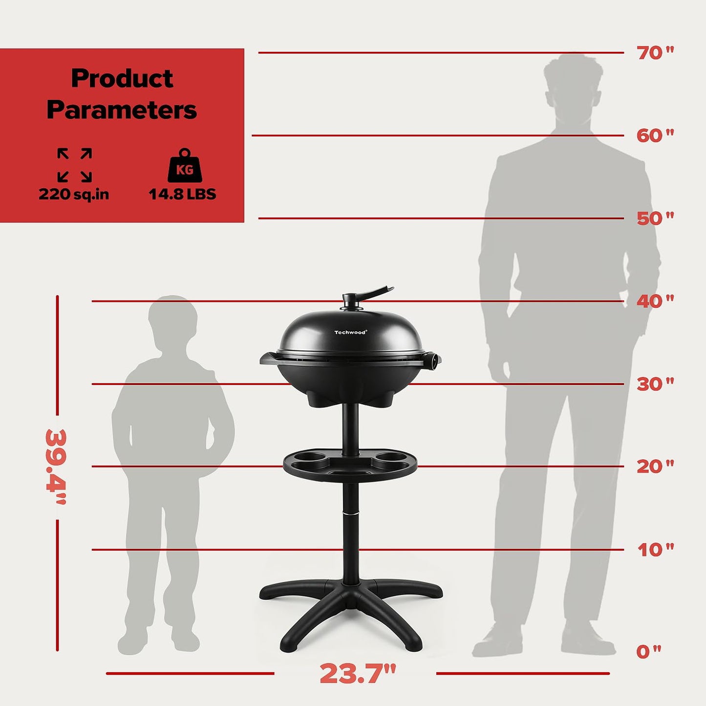 2-in-1 Electric Grill Portable Indoor Outdoor Removable Stand Nonstick