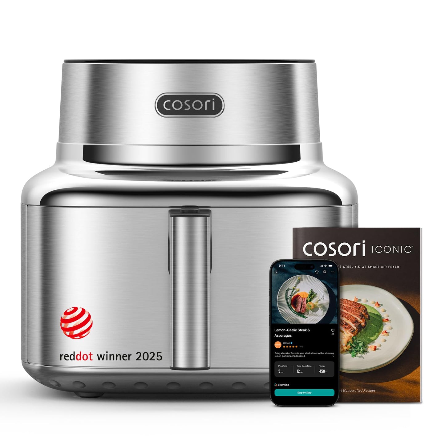 Premium Stainless Steel Air Fryer PFAS-Free Ceramic 6 Function Smart Control