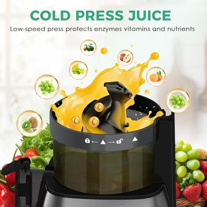Cold Press Juicer Wide Feed Chute High Yield Easy Clean Home Kitchen