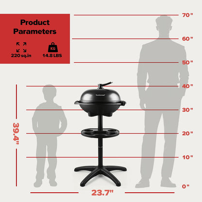 2-in-1 Electric Grill Portable Indoor Outdoor Removable Stand Nonstick