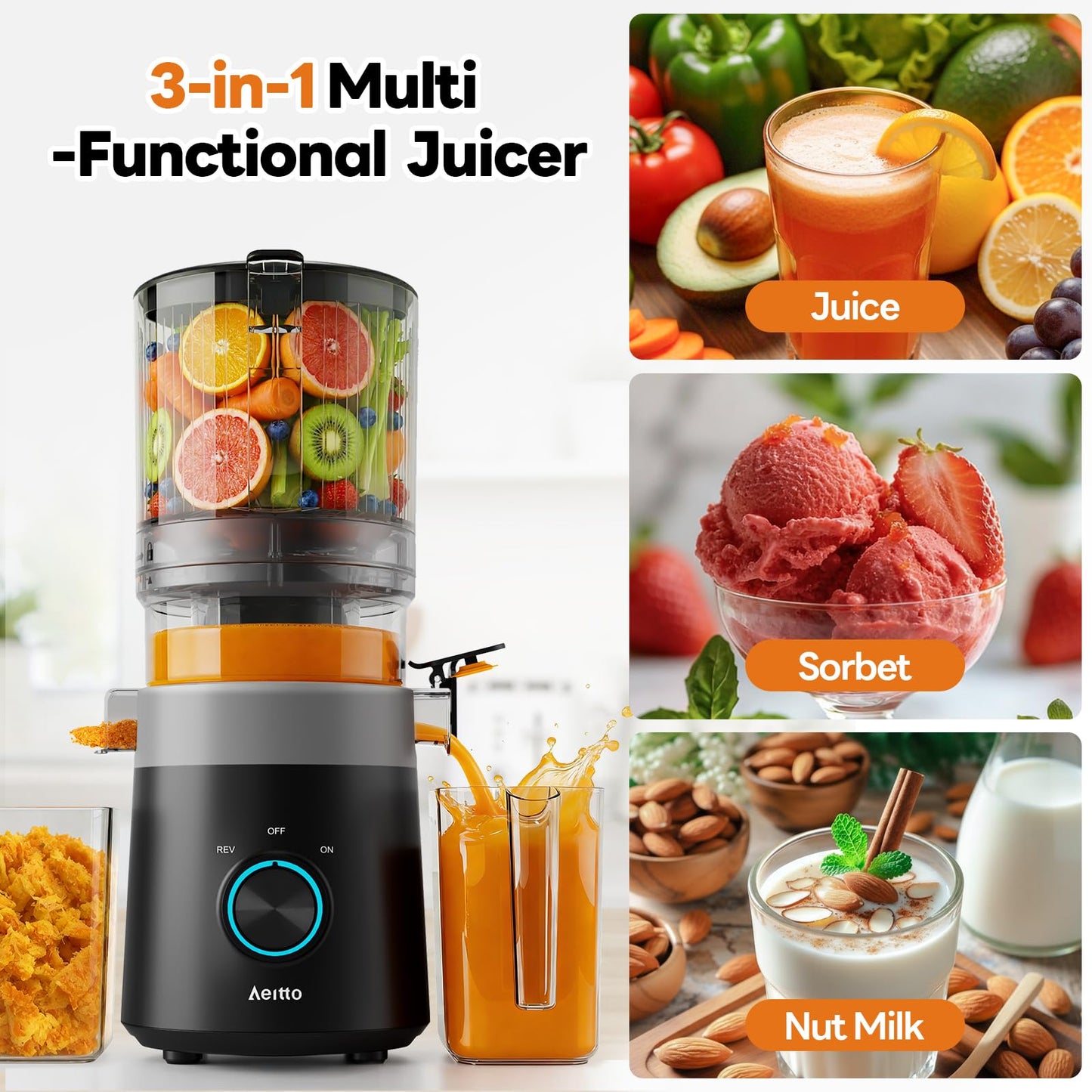Cold Press Juicer Nut Milk Sorbet High Yield Machine