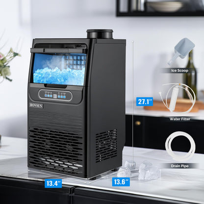 Countertop Ice Maker with Dual Water Inlets and Storage Basket