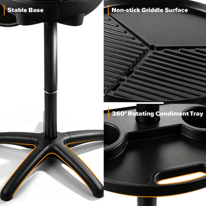 2-in-1 Electric Grill Portable Indoor Outdoor Removable Stand Nonstick