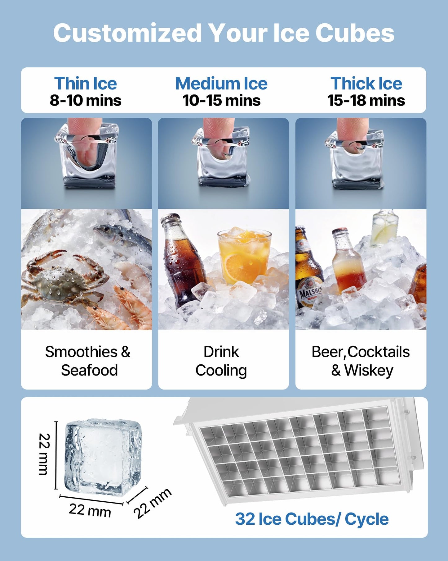 Commercial Ice Maker Stainless Steel Self Clean LED