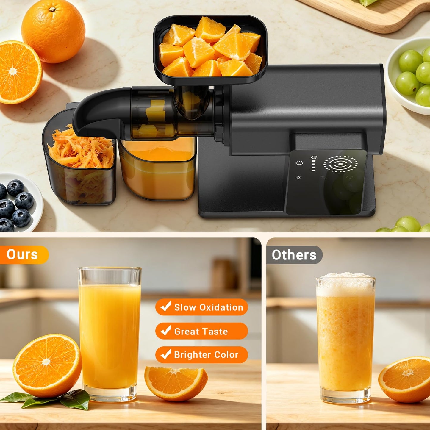Cold Press Juicer High Torque LED Touch Screen BPA Free Quiet