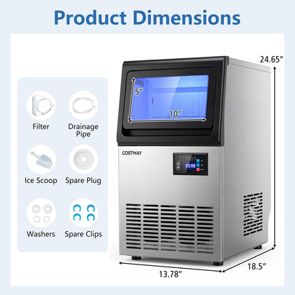 Commercial Undercounter Ice Maker 80Lbs 24H Clean