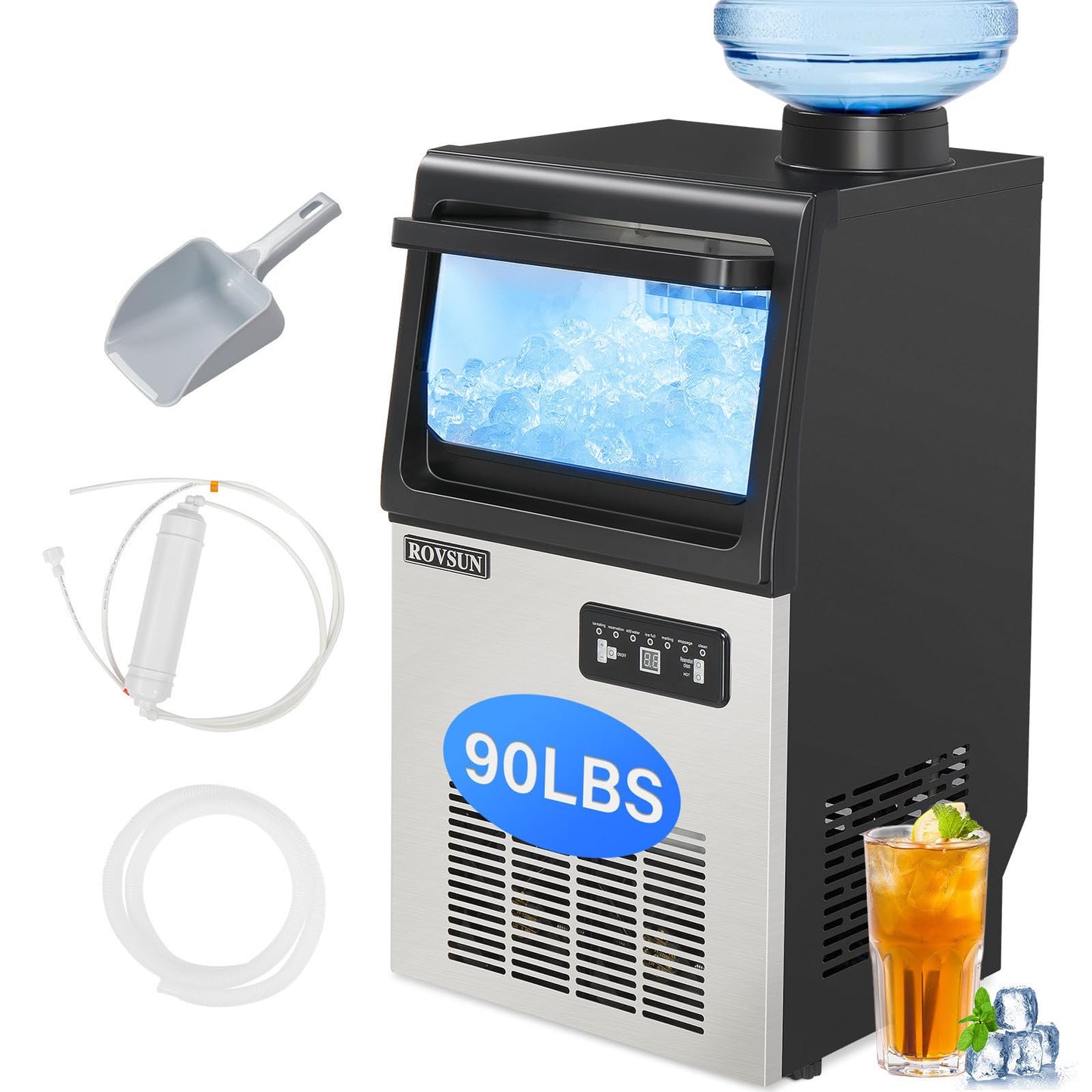 Countertop Ice Maker with Dual Water Inlets and Storage Basket