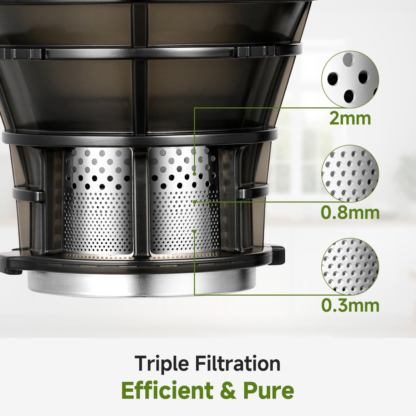 Cold Press Juicer Wide Mouth Self Feeding Zero Waste Triple Strainers