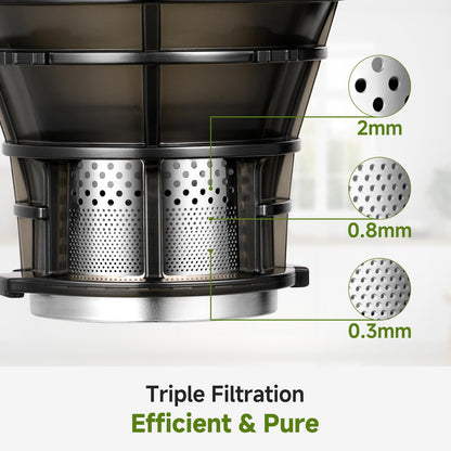 Cold Press Juicer Wide Mouth Self Feeding Zero Waste Triple Strainers
