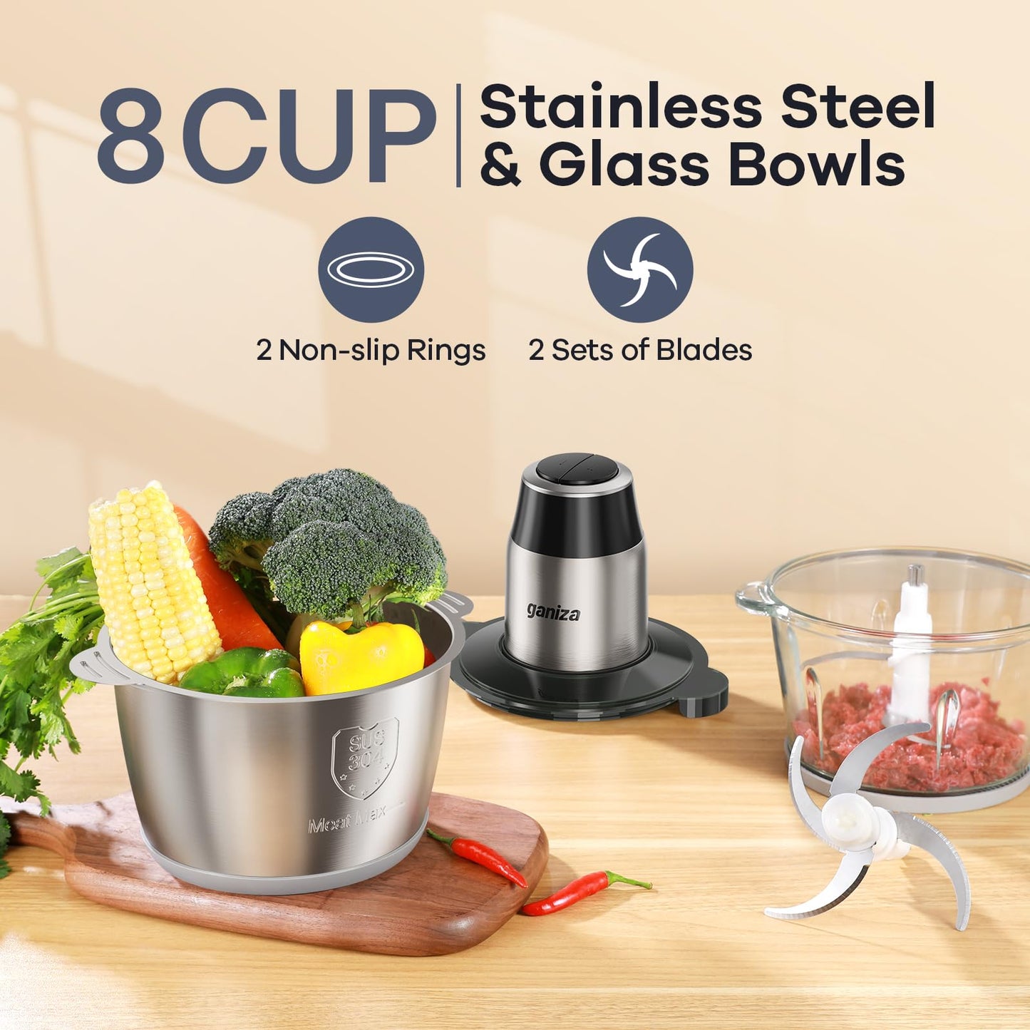 Food Processor Electric Chopper Meat Grinder 8-Cup