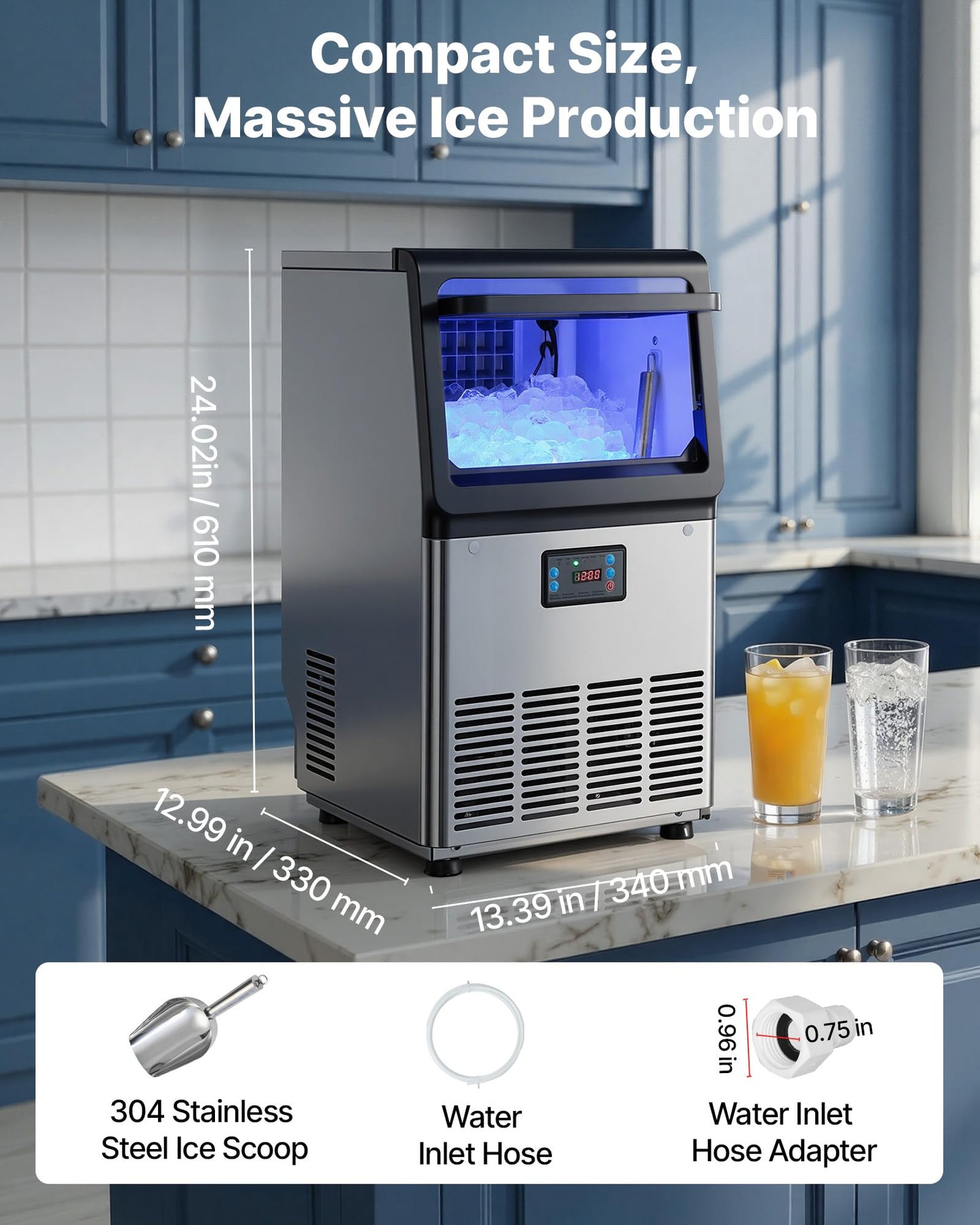 Commercial Ice Maker Stainless Steel Self Clean LED
