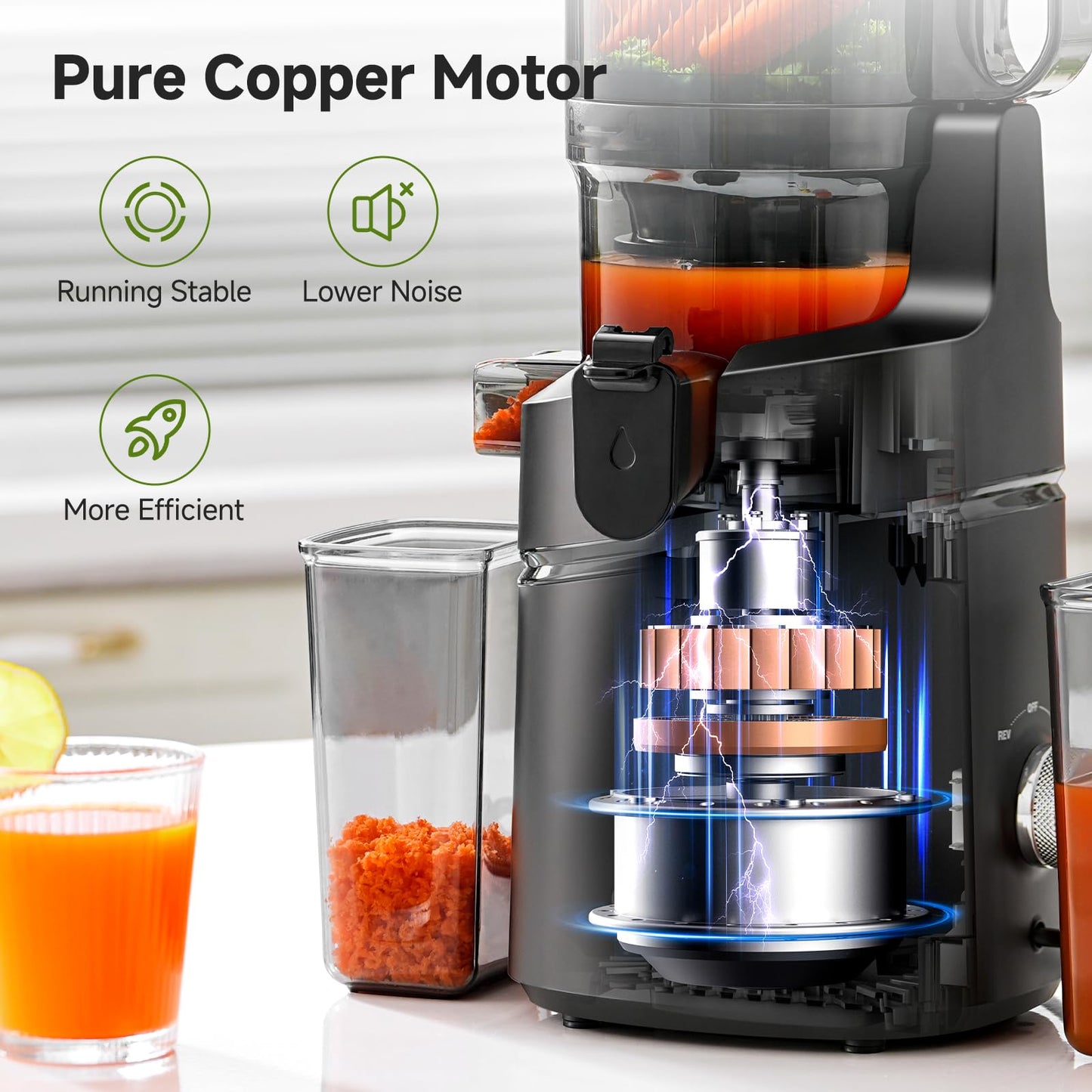 Cold Press Juicer Wide Mouth Self Feeding Zero Waste Triple Strainers