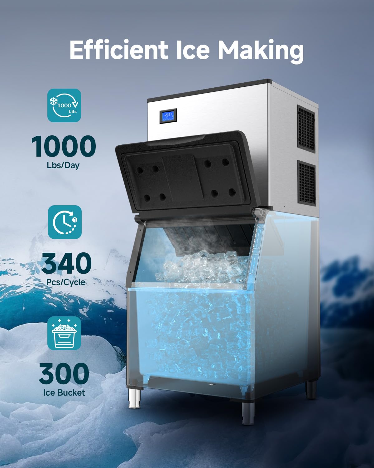 Cube Ice Maker with Handle and Portable Countertop Design