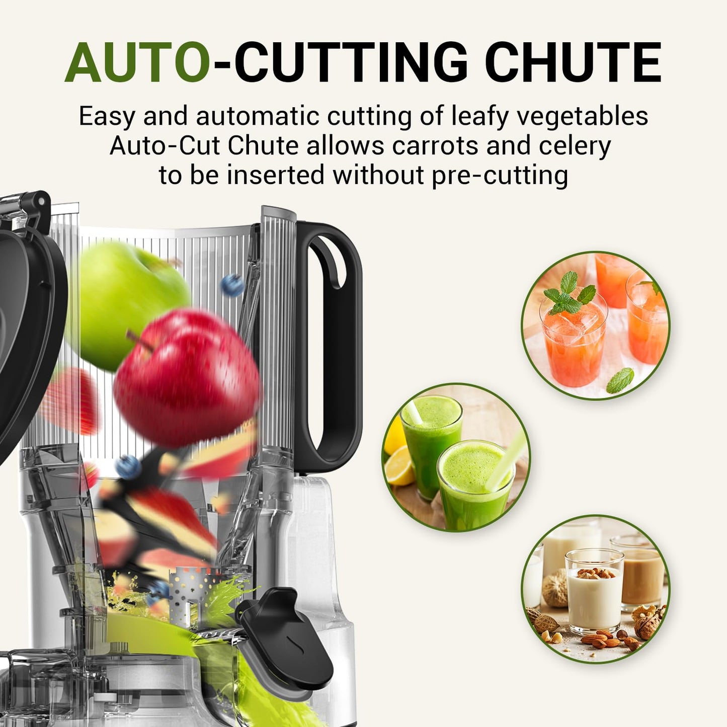 Cold Press Juicer Wide Mouth Self Feeding Zero Waste Triple Strainers