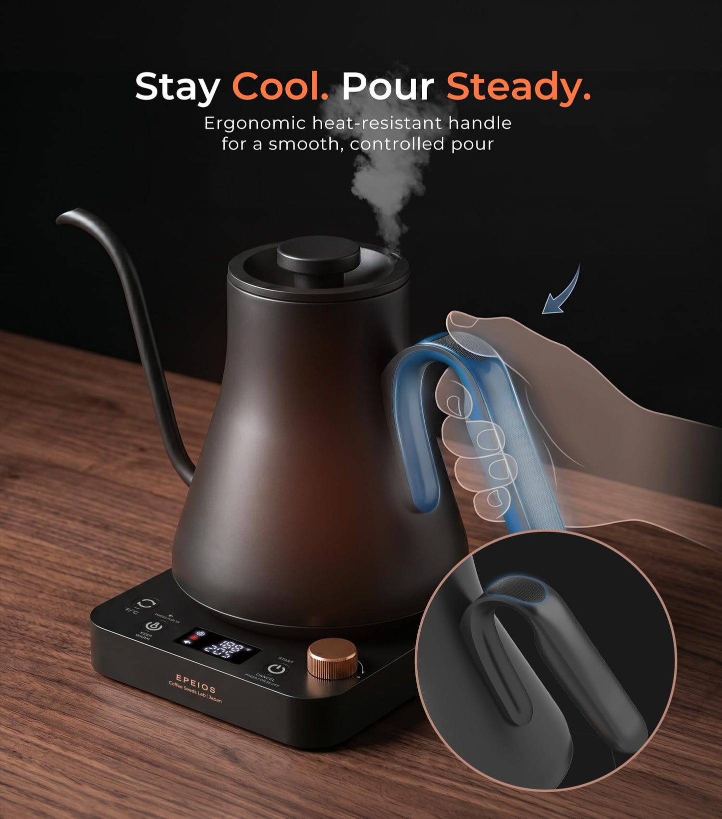 Gooseneck Electric Kettle 0.9L Temp Control Stainless