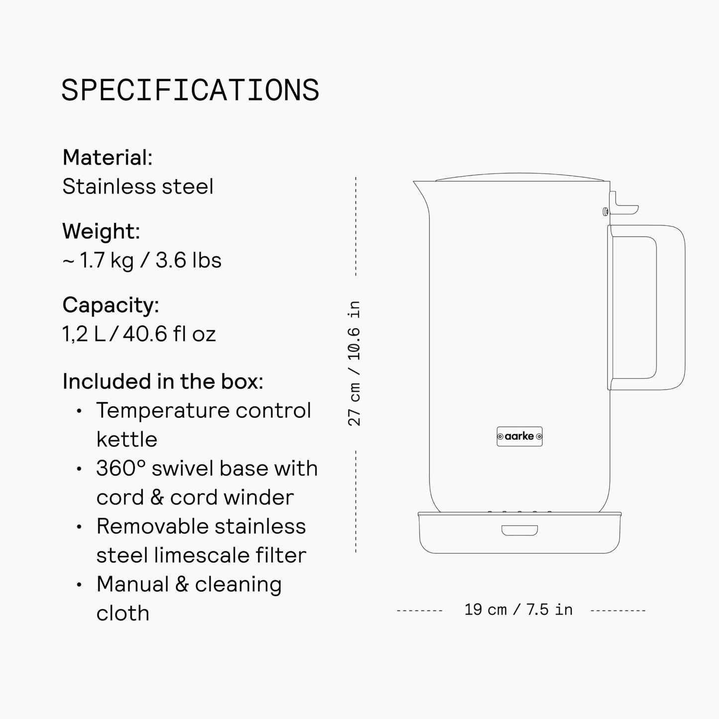 Stainless Steel Electric Kettle 1.2L Non-Drip LED