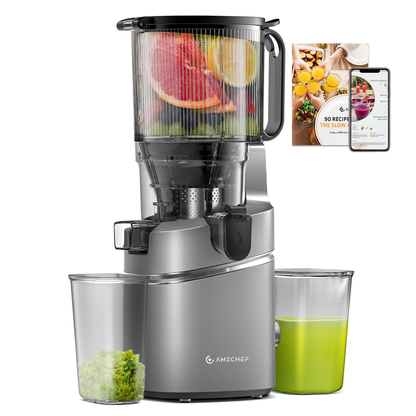 Cold Press Juicer Wide Mouth Self Feeding Zero Waste Triple Strainers