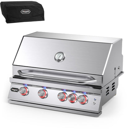 30 Inch Built In Gas Grill 4 Burner Stainless LED Infrared Rear Burner