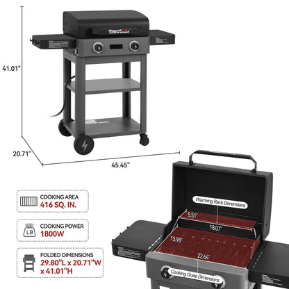 Dual Zone Electric Grill 1800W Outdoor Digital Thermometer
