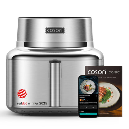 Premium Stainless Steel Air Fryer PFAS-Free Ceramic 6 Function Smart Control