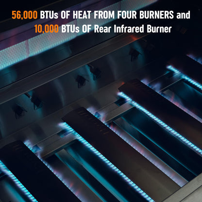 30 Inch Built In Gas Grill 4 Burner Stainless LED Infrared Rear Burner