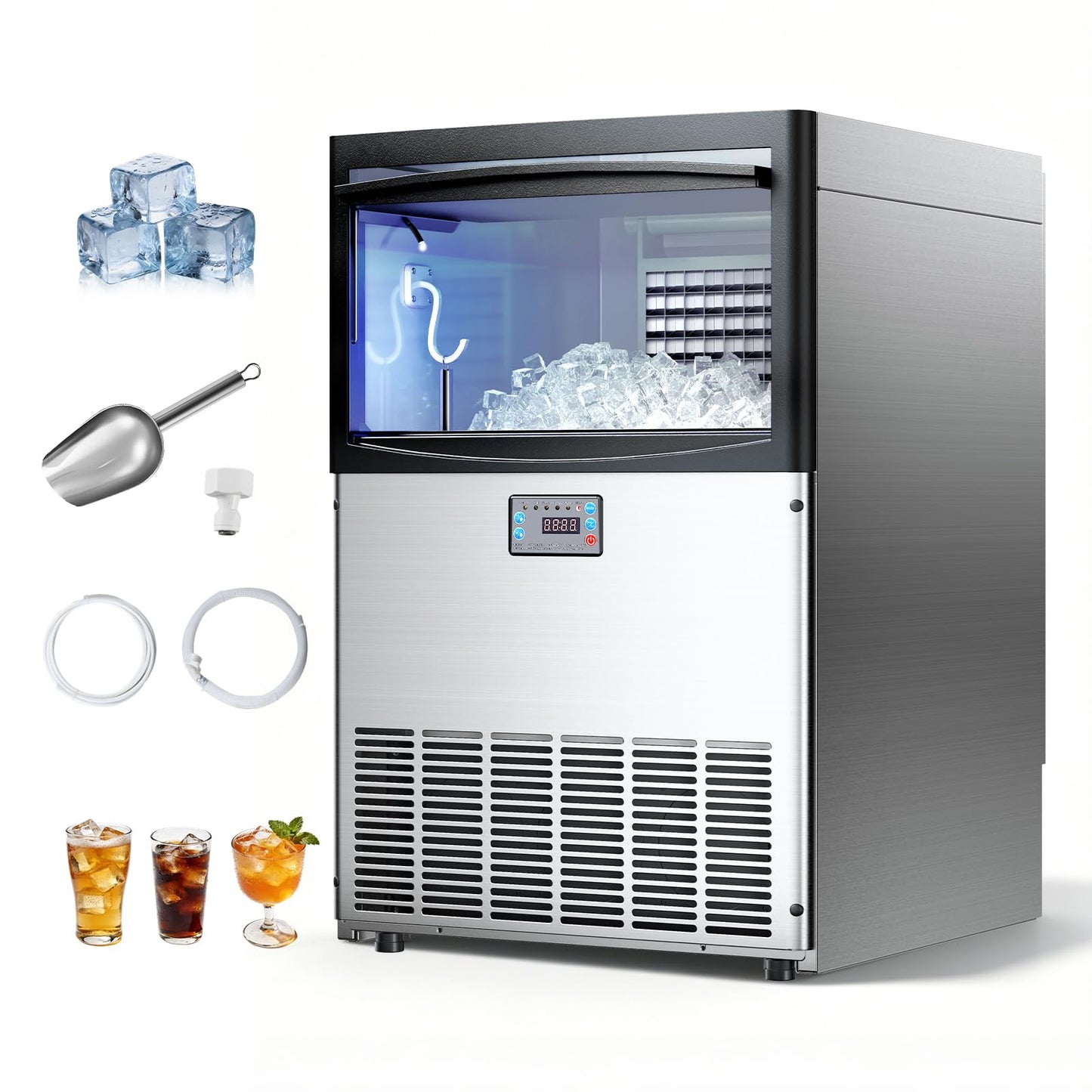 Commercial Ice Maker Stainless Steel Self Clean LED