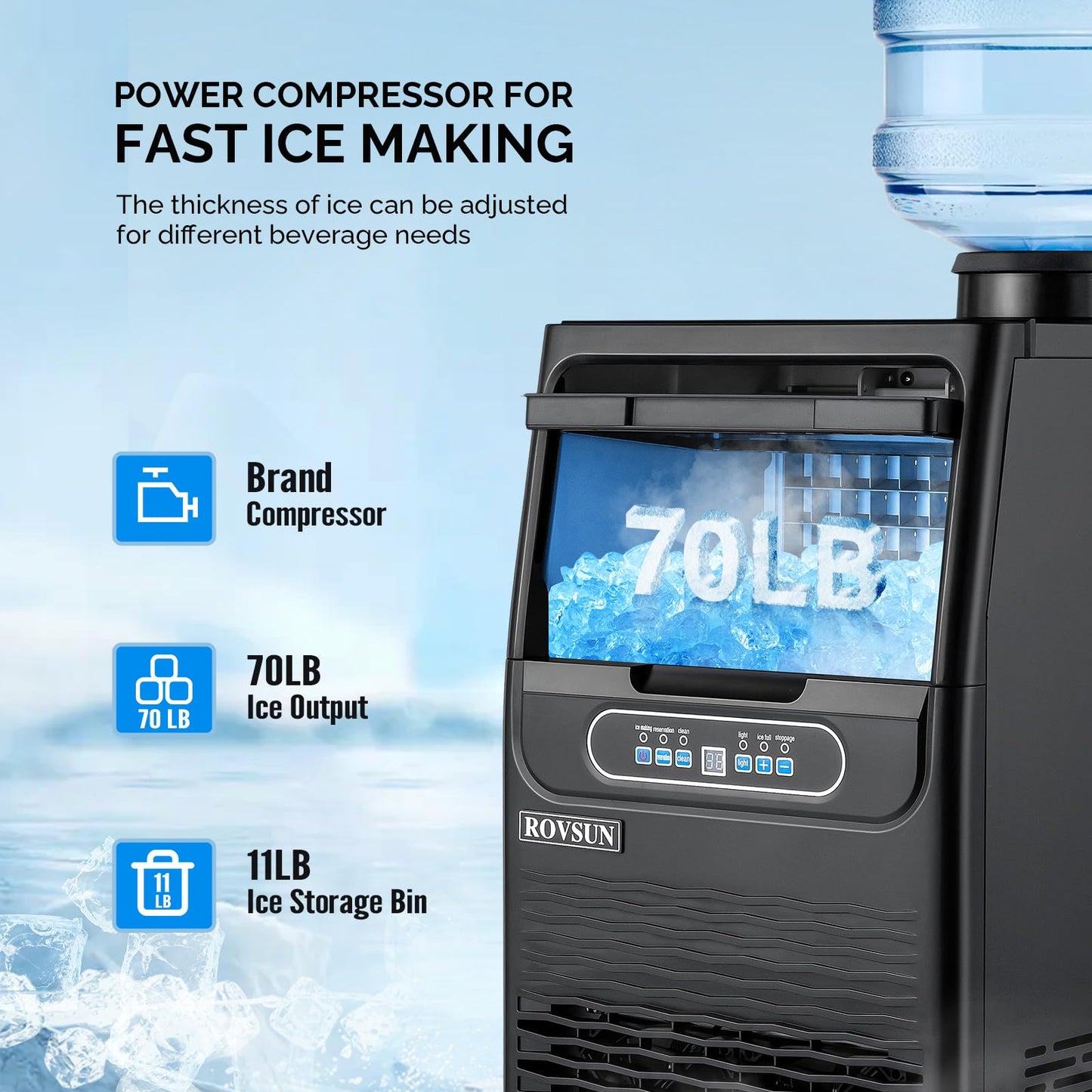 Countertop Ice Maker with Dual Water Inlets and Storage Basket