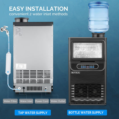 Countertop Ice Maker with Dual Water Inlets and Storage Basket