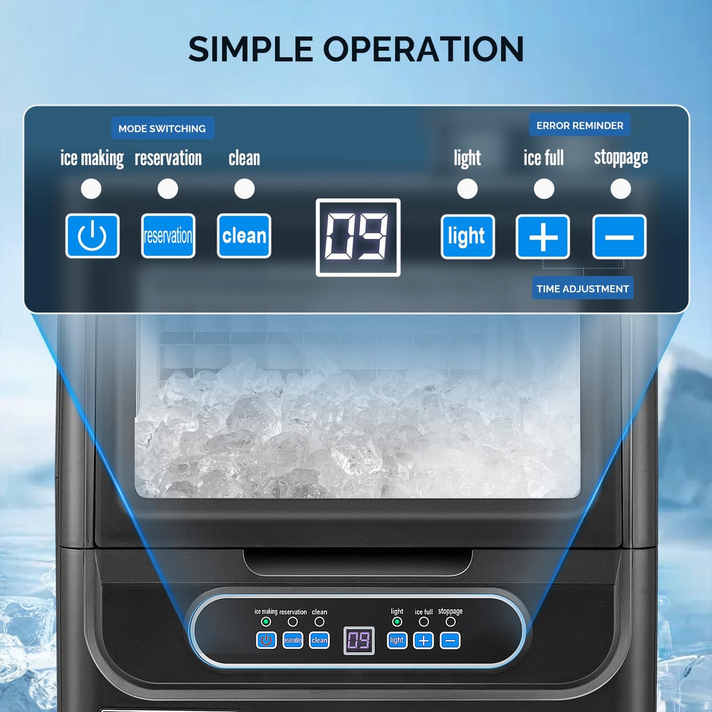 Countertop Ice Maker with Dual Water Inlets and Storage Basket