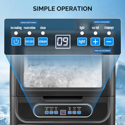 Countertop Ice Maker with Dual Water Inlets and Storage Basket