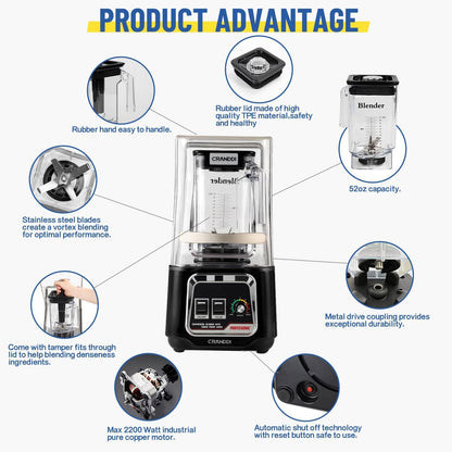 Commercial Blender 2200W Ice Crushing Smoothie Maker