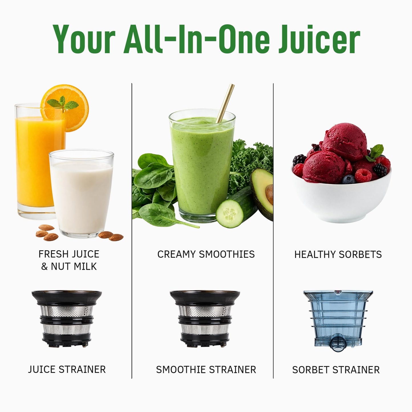 Cold Press Juicer Hands-Free Masticating Quiet Electric Machine