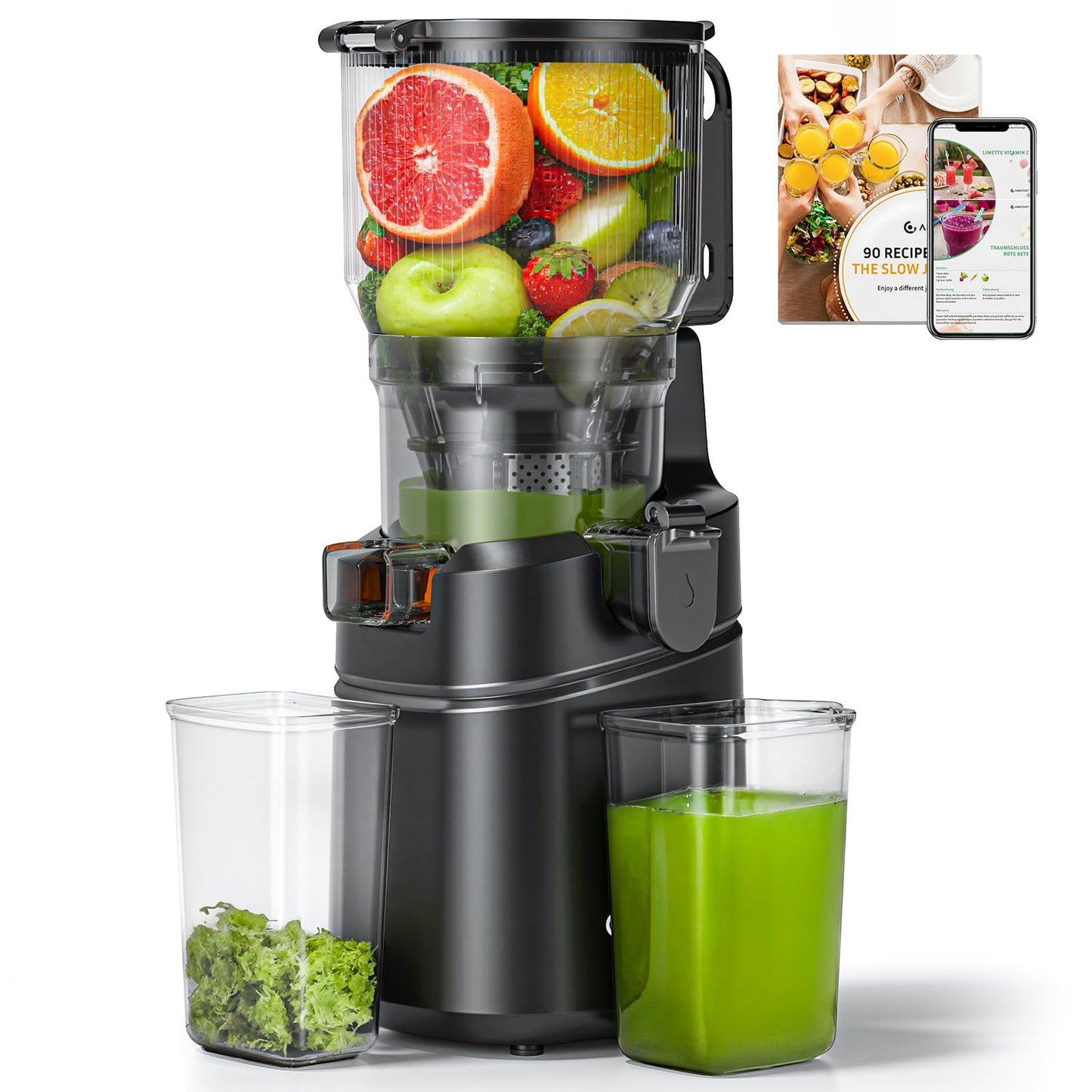 Cold Press Juicer Wide Mouth Self Feeding Zero Waste Triple Strainers