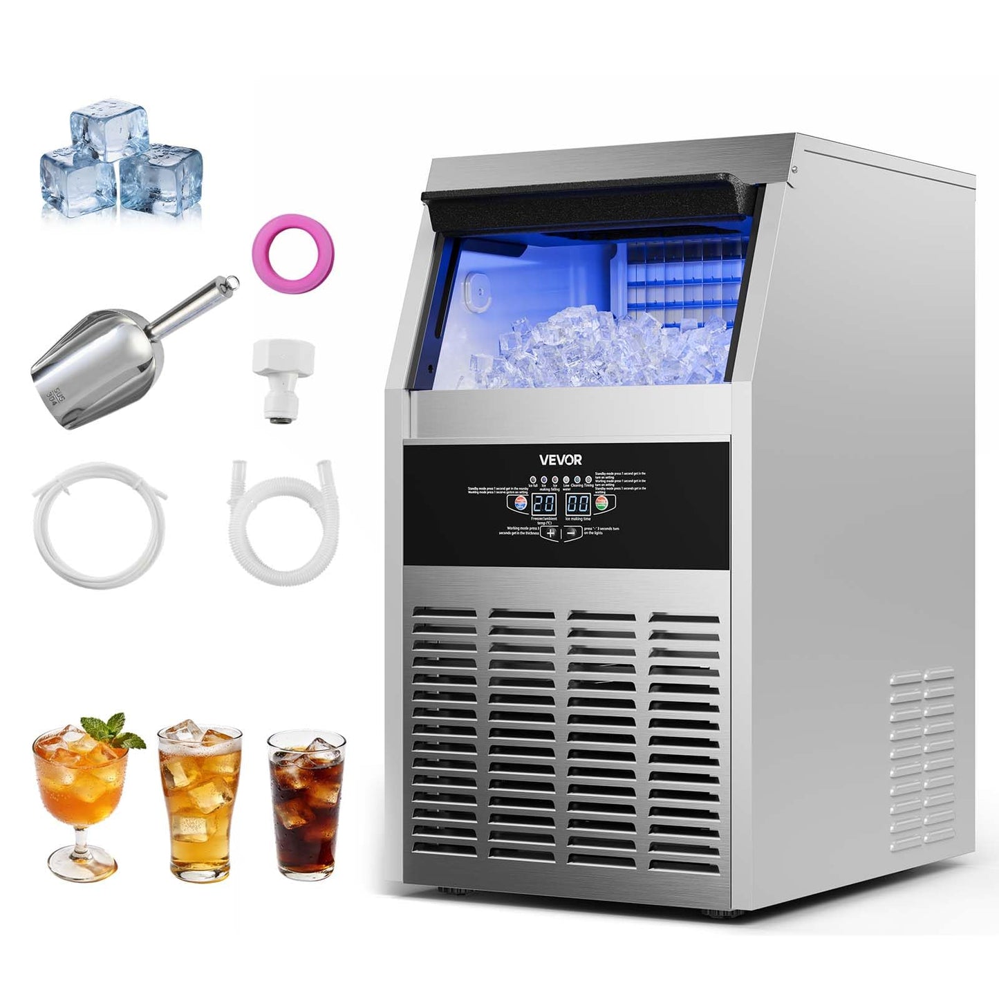 Commercial Ice Maker Stainless Steel Self Clean LED