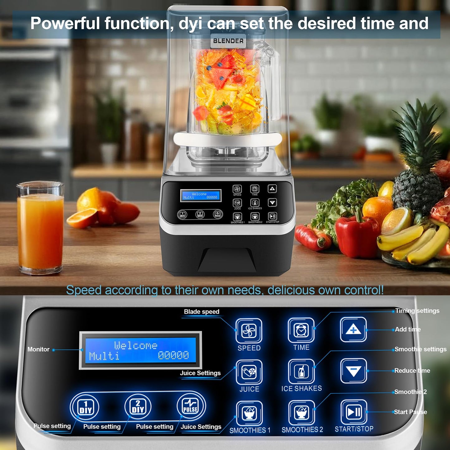 Commercial Blender 2200W 68oz Heavy Duty Quiet