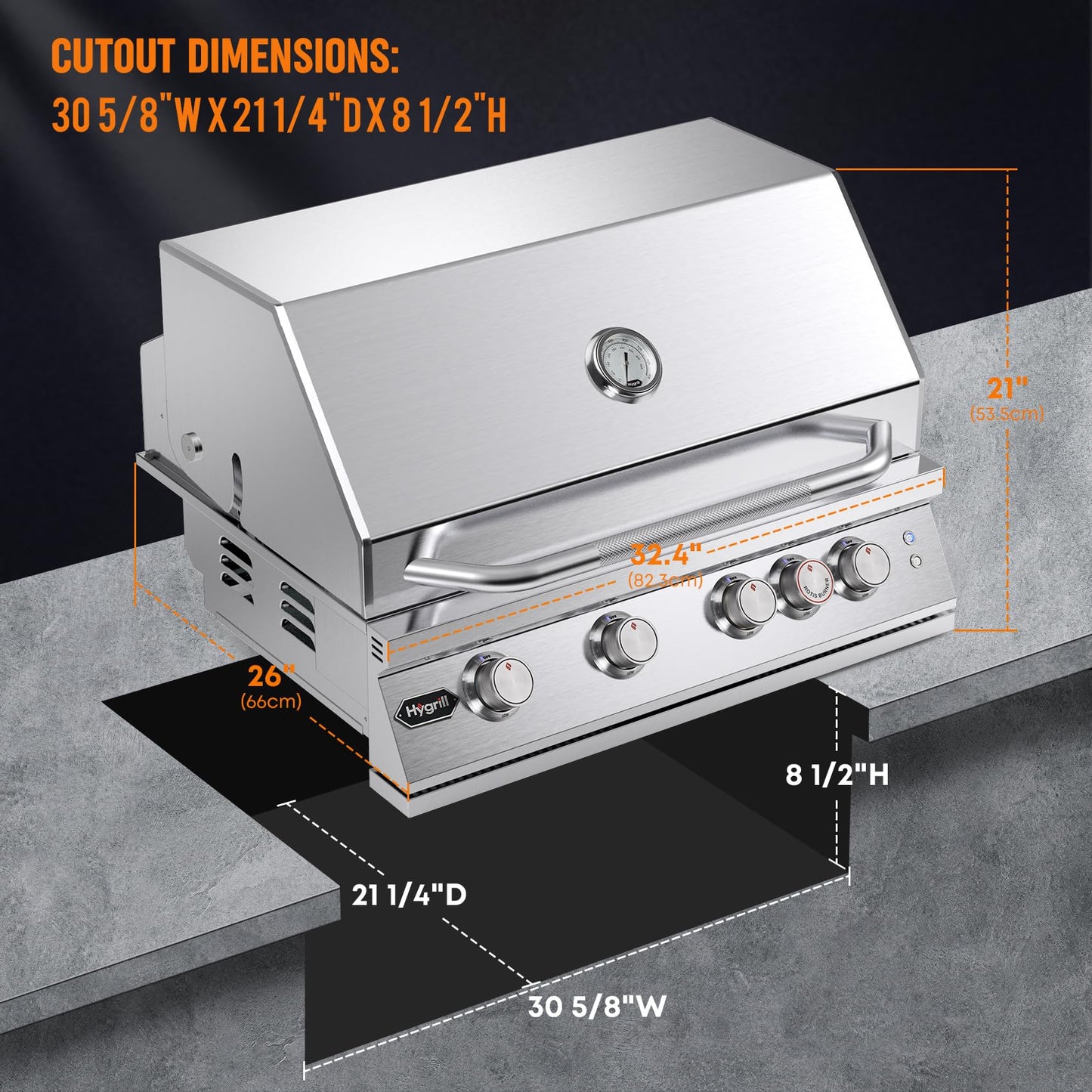30 Inch Built In Gas Grill 4 Burner Stainless LED Infrared Rear Burner