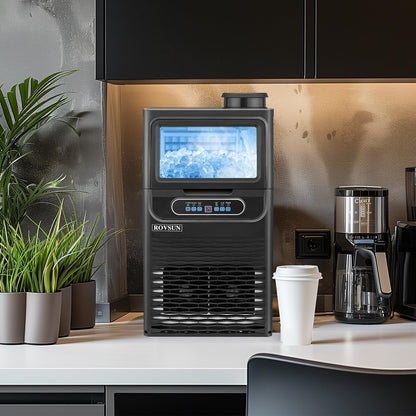 Countertop Ice Maker with Dual Water Inlets and Storage Basket