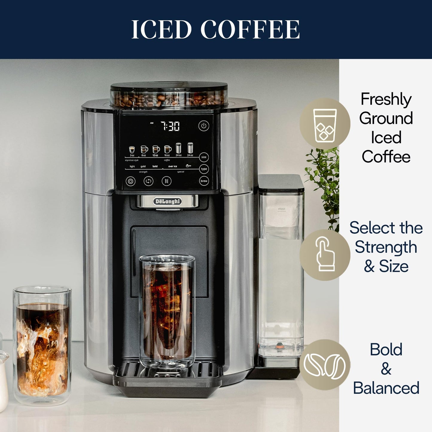 Automatic Coffee Maker Built-In Grinder Single Serve Iced Coffee Carafe