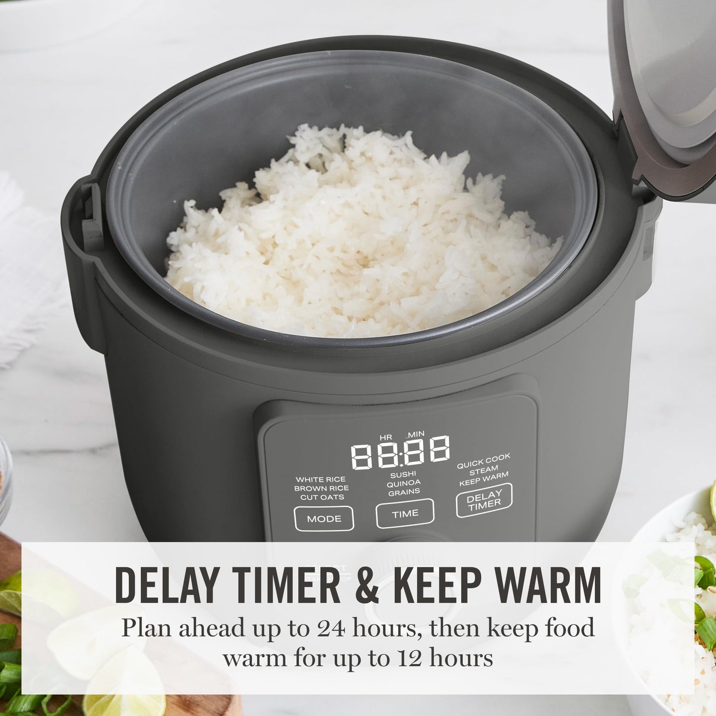 Rice Cooker 4 Cup Ceramic Nonstick Keep Warm Steam Basket Quick Cook