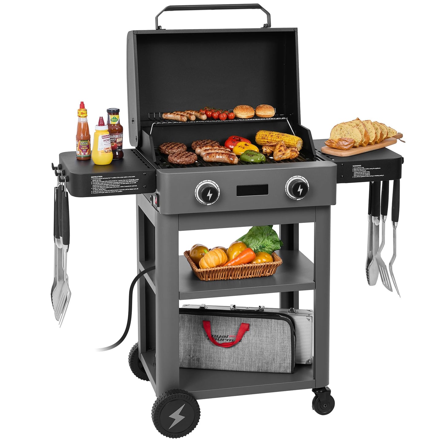 Dual Zone Electric Grill 1800W Outdoor Digital Thermometer