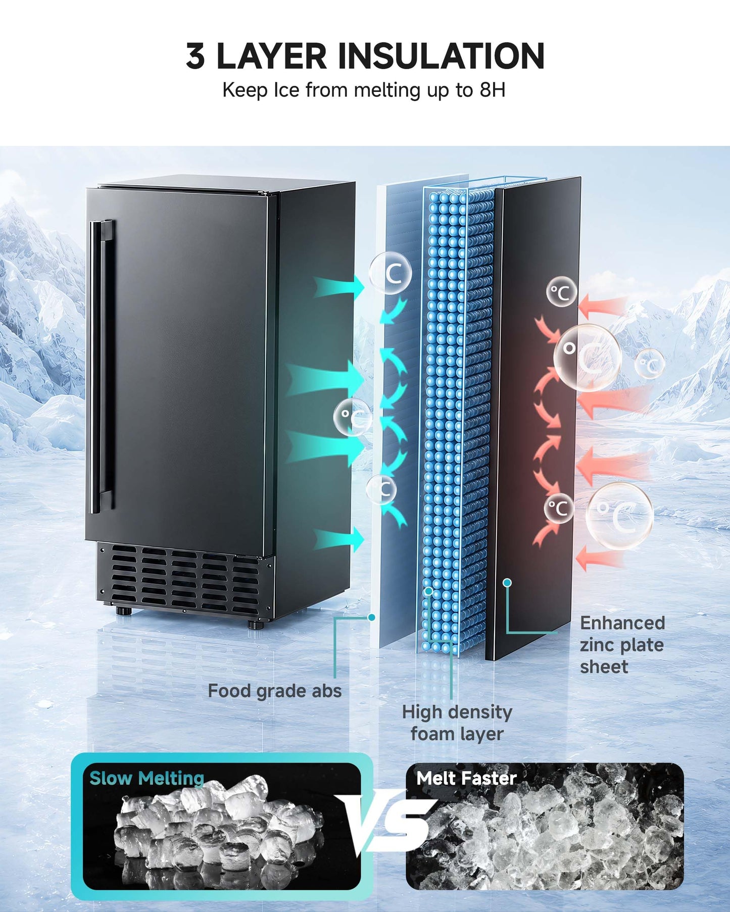 Countertop Bullet Ice Maker with Handle and Tank
