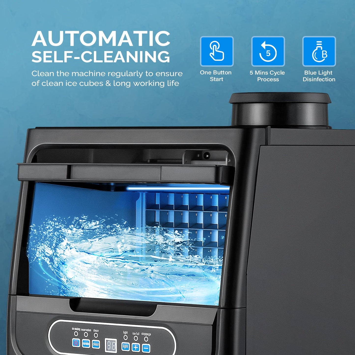Countertop Ice Maker with Dual Water Inlets and Storage Basket