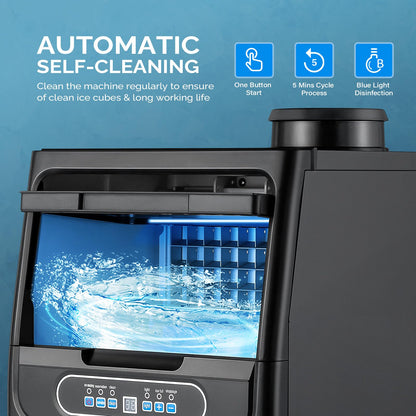 Countertop Ice Maker with Dual Water Inlets and Storage Basket