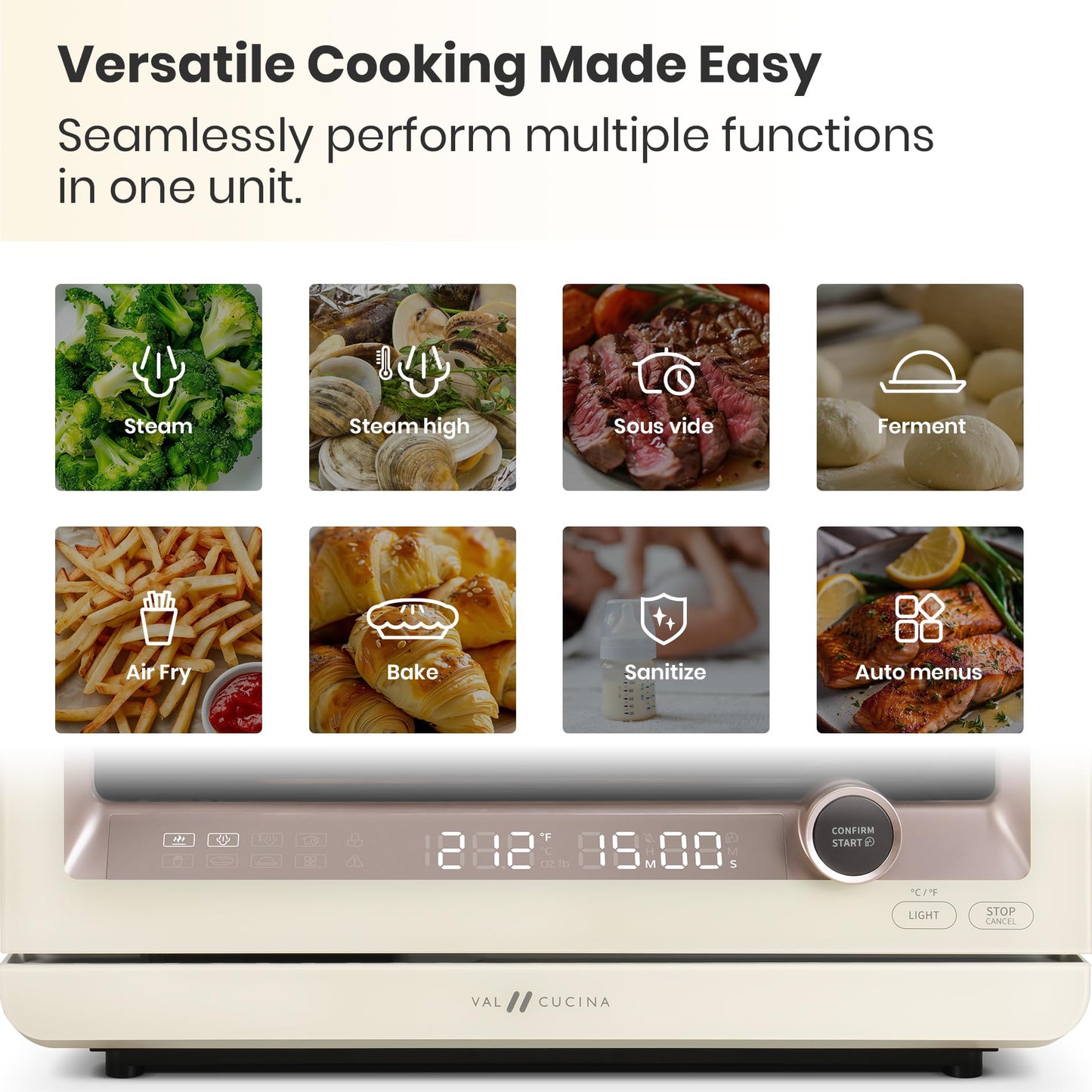 7-in-1 Steam Convection Oven Air Fry Bake Sous Vide Ferment Self Clean