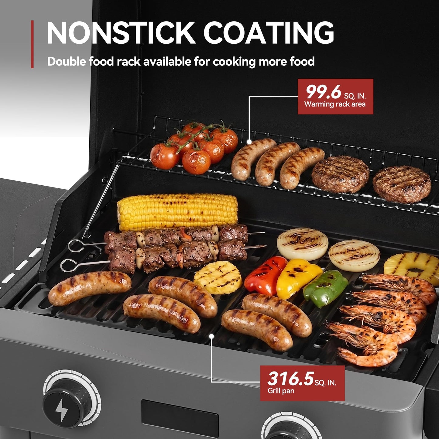 Dual Zone Electric Grill 1800W Outdoor Digital Thermometer