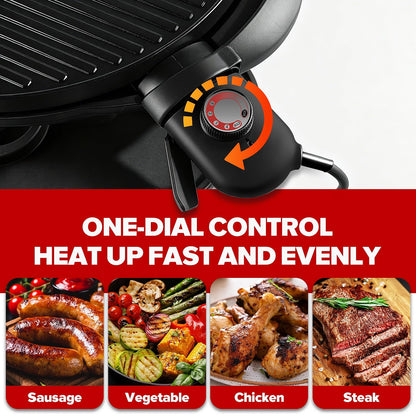 2-in-1 Electric Grill Portable Indoor Outdoor Removable Stand Nonstick