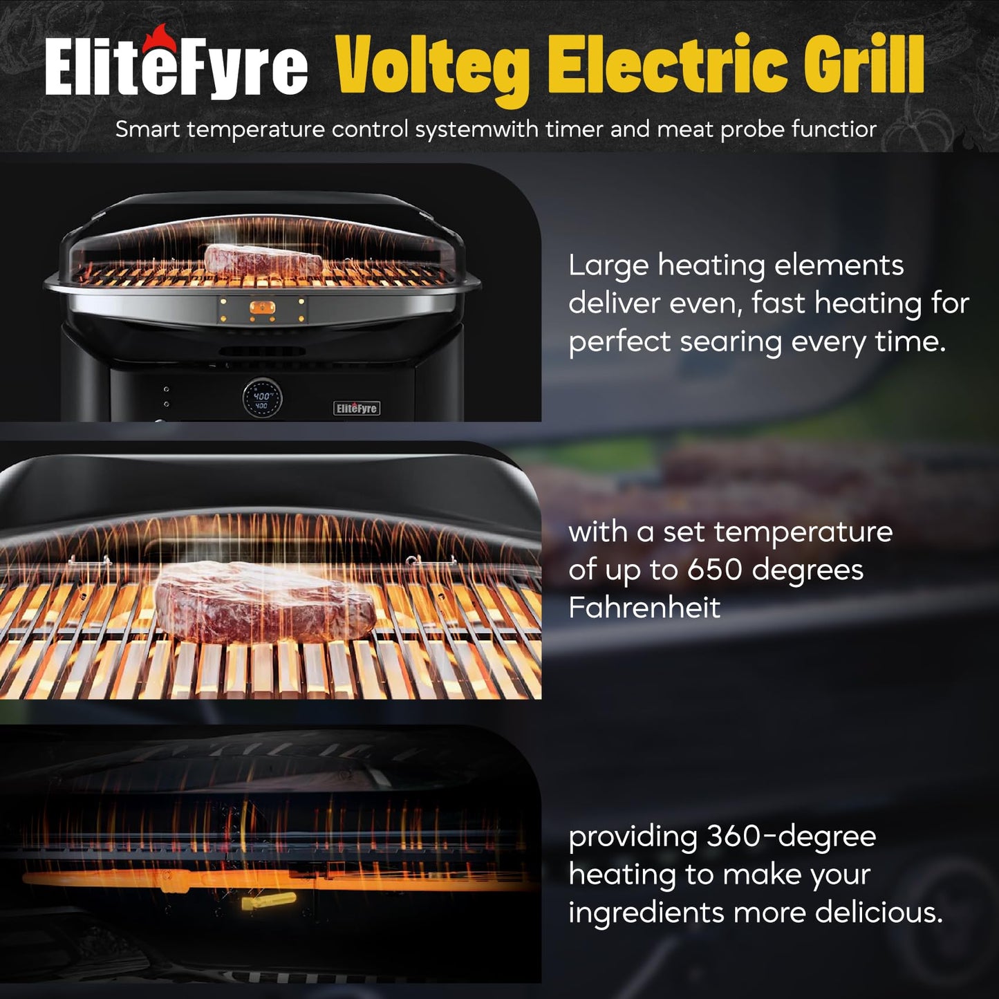 Electric Grill 1500W Smokeless Indoor Outdoor Meat Probe