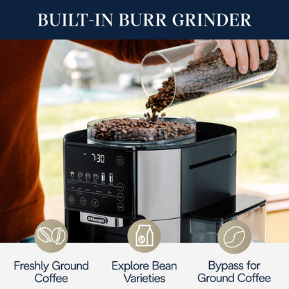 Automatic Coffee Maker Built-In Grinder Single Serve Iced Coffee Carafe